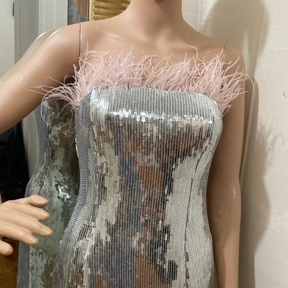 Endless Rose silver sequin embellishing pink feather strapless mini dress - Picture 13 of 14